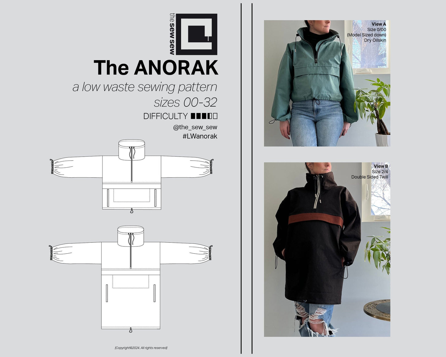 The ANORAK Sewing Pattern [a Low waste design for sizes 00-32, Unisex]